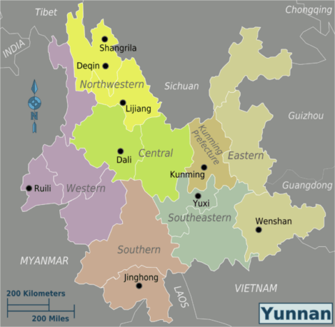 Kaart van de Yunnan provincie